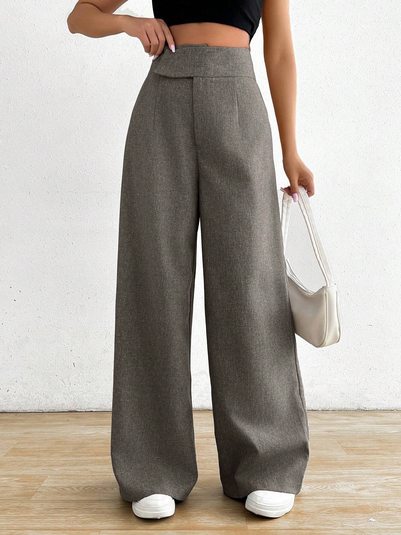 Privé Women's Casual Asymmetrical High Waisted Wide Leg