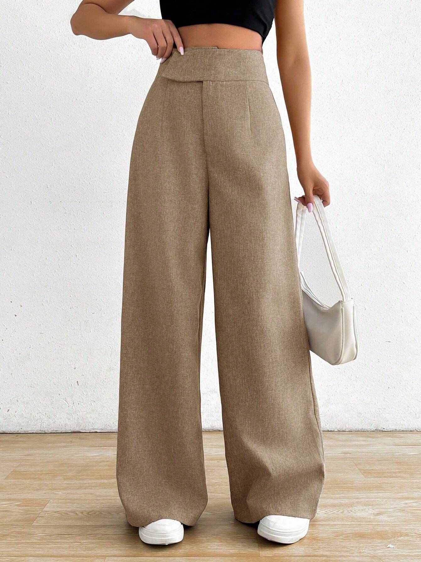 Privé Women's Casual Asymmetrical High Waisted Wide Leg Pants - Negative Apparel