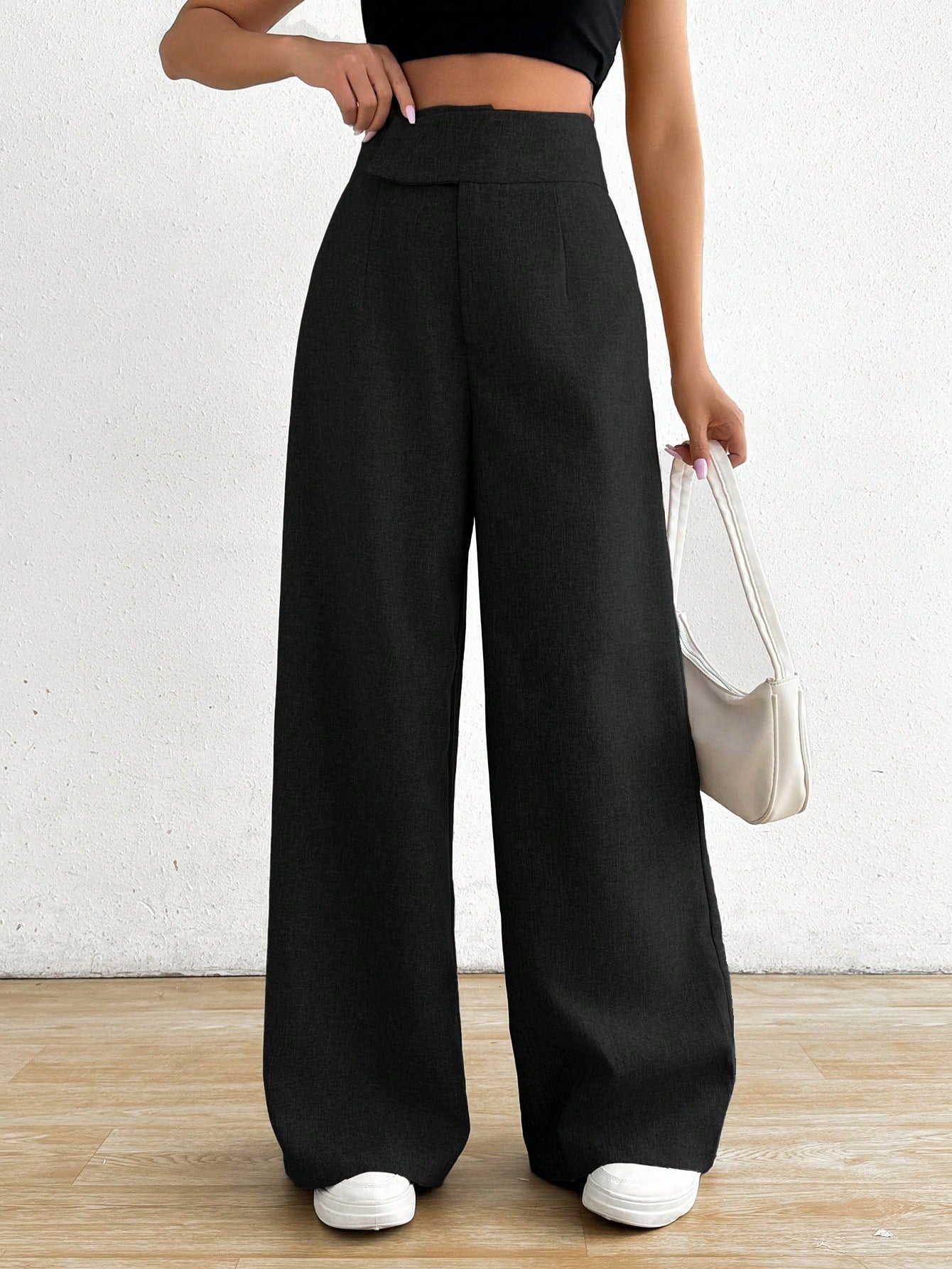 Privé Women's Casual Asymmetrical High Waisted Wide Leg Pants - Negative Apparel