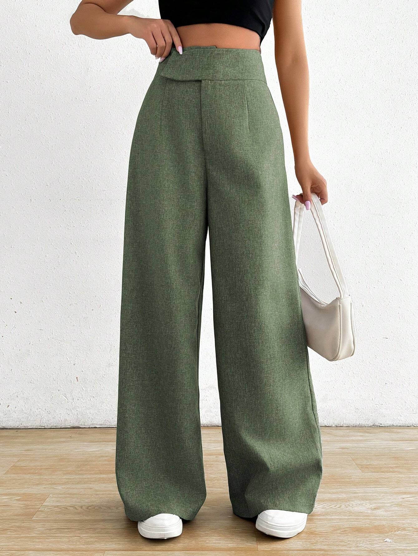 Privé Women's Casual Asymmetrical High Waisted Wide Leg Pants - Negative Apparel