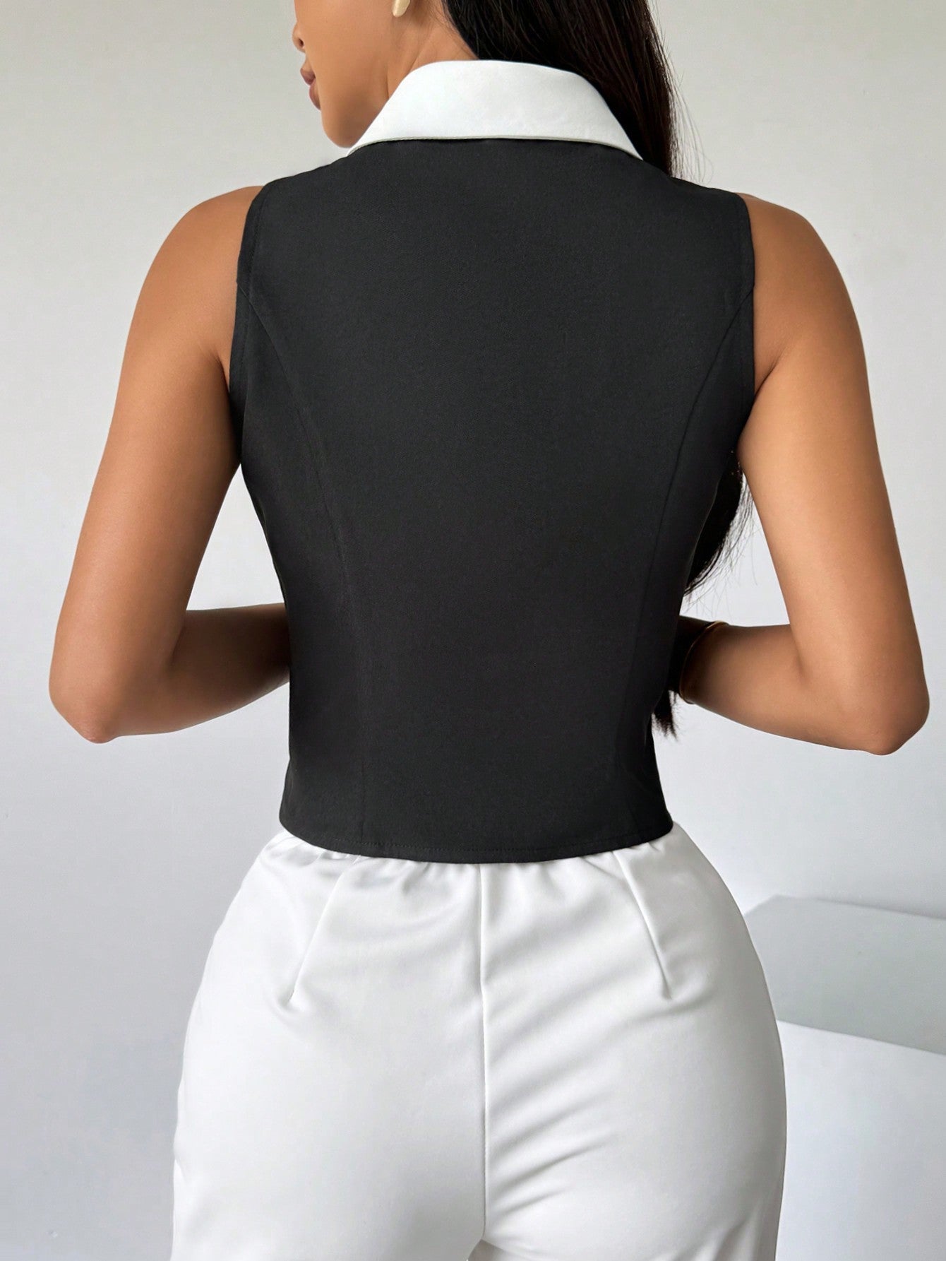 Privé Women's Color Block Sleeveless Shirt With Front Button Closure,Work Women Shirts. Elegant Style For Summer.Old Money.Teacher Clothes.Business Casual Women. - Negative Apparel