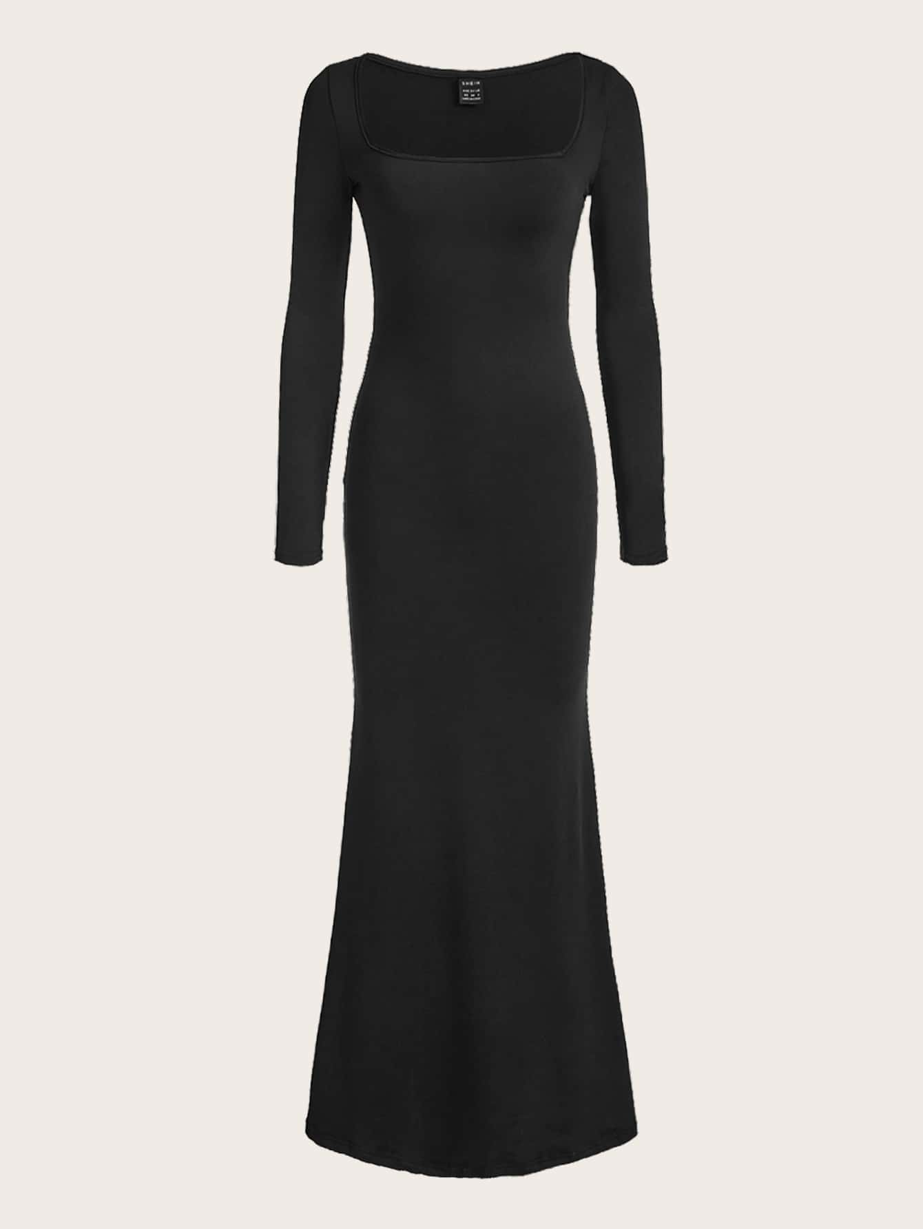 Privé Women's Simple Casual Elegant Abstract Print Turtleneck Long Sleeve Bodycon Mermaid Dress Fall Clothes Black Elegant Dress Homecoming Dresses - Negative Apparel