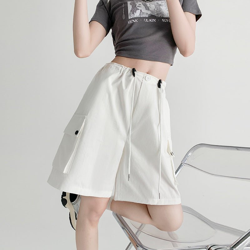 Pure cotton washed shorts women's summer new loose straight overalls casual spice wide - leg sports five - point medium pants - Negative Apparel