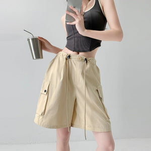 Pure cotton washed shorts women's summer new loose straight overalls casual spice wide - leg sports five - point medium pants - Negative Apparel