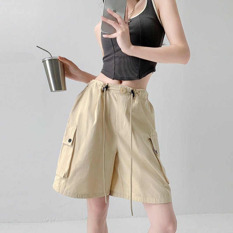 Pure cotton washed shorts women's summer new loose straight overalls casual spice wide - leg sports five - point medium pants - Negative Apparel