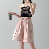 Pure cotton washed shorts women's summer new loose straight overalls casual spice wide - leg sports five - point medium pants - Negative Apparel