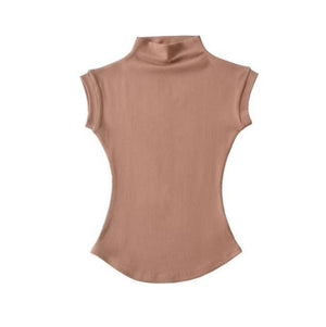 Pure desire style small high collar white short - sleeved T-shirt female summer cami top - Negative Apparel