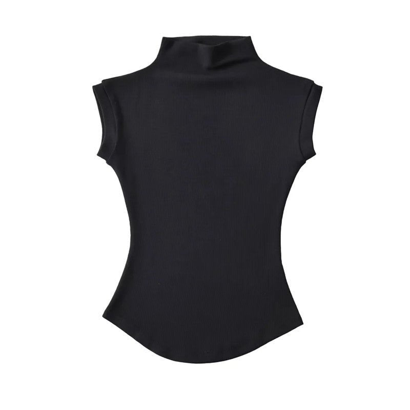 Pure desire style small high collar white short - sleeved T-shirt female summer cami top - Negative Apparel