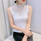 Qu Bead Popular Spring and Summer Fashion Mesh Sleeveless Bottom Vest Xiaoxiangfeng Hot Diamond Versatile Slim - fit Pullover - Negative Apparel