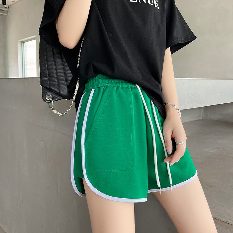 [Quality hemming] Green shorts women's summer casual wear wide - leg pants women's pants tail goods wholesale three - point hot pants - Negative Apparel