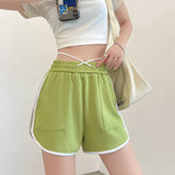 [Quality hemming] Green shorts women's summer casual wear wide - leg pants women's pants tail goods wholesale three - point hot pants - Negative Apparel