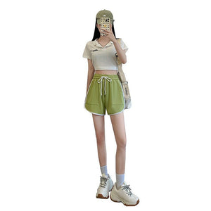 [Quality hemming] Green shorts women's summer casual wear wide - leg pants women's pants tail goods wholesale three - point hot pants - Negative Apparel