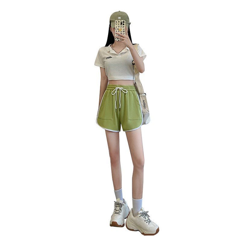 [Quality hemming] Green shorts women's summer casual wear wide - leg pants women's pants tail goods wholesale three - point hot pants - Negative Apparel