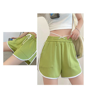 [Quality hemming] Green shorts women's summer casual wear wide - leg pants women's pants tail goods wholesale three - point hot pants - Negative Apparel
