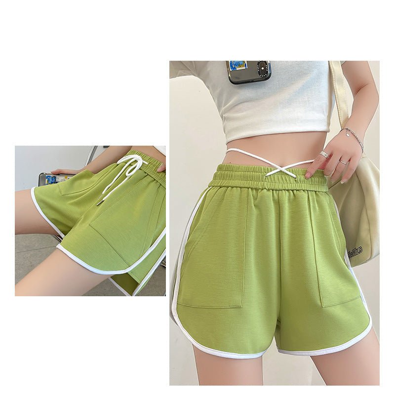 [Quality hemming] Green shorts women's summer casual wear wide - leg pants women's pants tail goods wholesale three - point hot pants - Negative Apparel