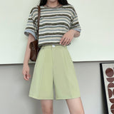 [Quality hemming] Suit shorts women's summer wear loose high waist wide leg pants straight casual five - point pants - Negative Apparel