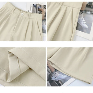 [Quality hemming] Suit shorts women's summer wear loose high waist wide leg pants straight casual five - point pants - Negative Apparel