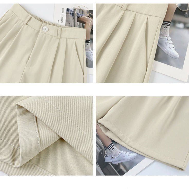[Quality hemming] Suit shorts women's summer wear loose high waist wide leg pants straight casual five - point pants - Negative Apparel