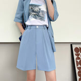 [Quality hemming] Suit shorts women's summer wear loose high waist wide leg pants straight casual five - point pants - Negative Apparel