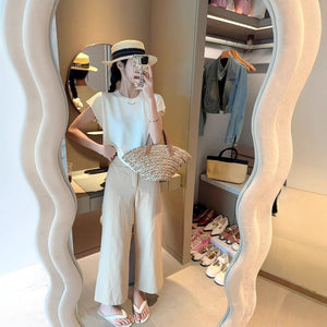 Quzhu knitted sweater women's thin T-shirt summer new solid color flying sleeves loose and thin round neck short - sleeved top tide - Negative Apparel