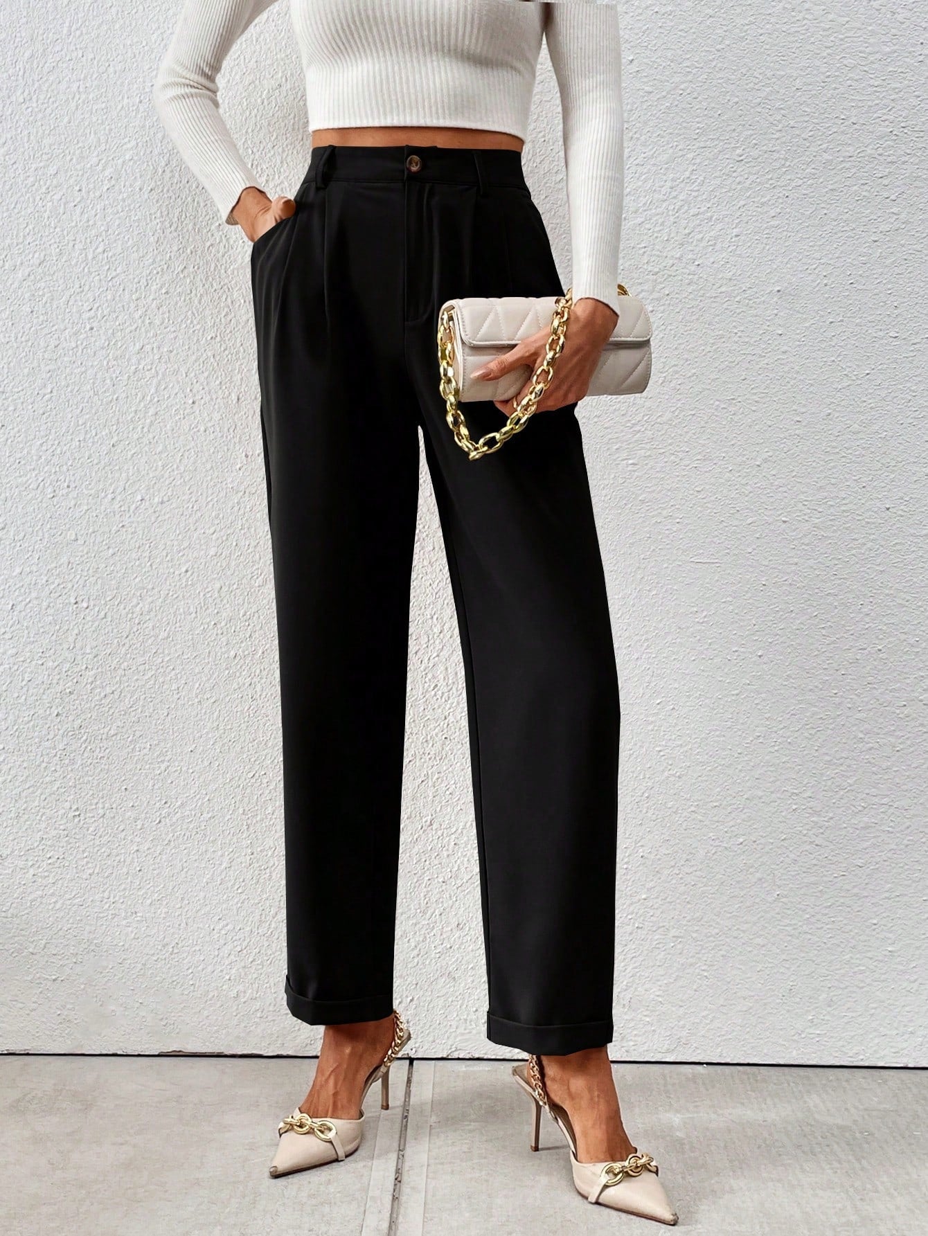 Raffinéa High Waist Plicated Detail Suit Pants - Negative Apparel