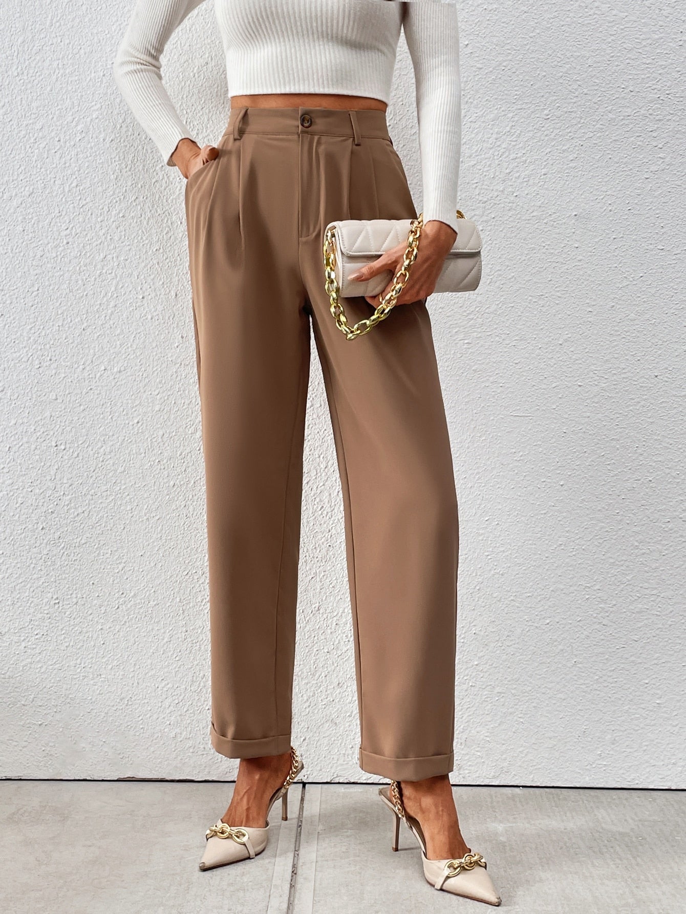 Raffinéa High Waist Plicated Detail Suit Pants - Negative Apparel