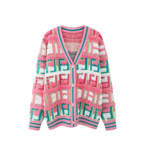 Rainbow V - neck sweater Japanese retro contrast color knitted cardigan - Negative Apparel