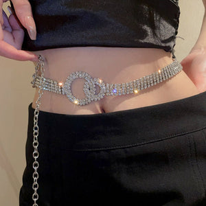 Retro fashion rhinestone waist chain double ring diamond chain belt - Negative Apparel