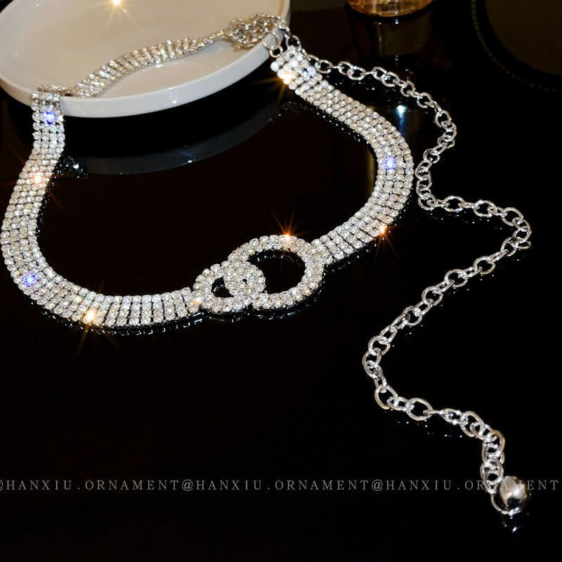 Retro fashion rhinestone waist chain double ring diamond chain belt - Negative Apparel