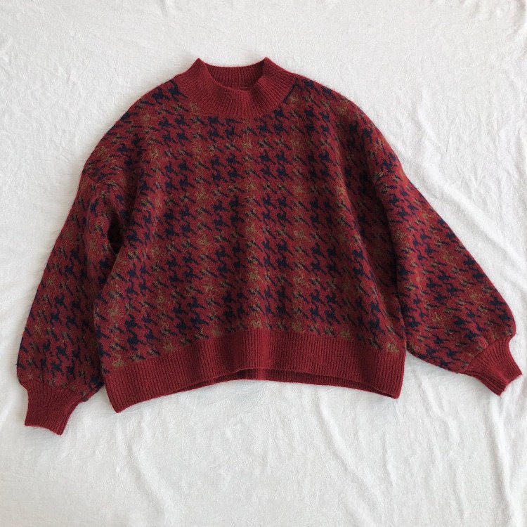 Retro knitted sweater Korean style women's round neck