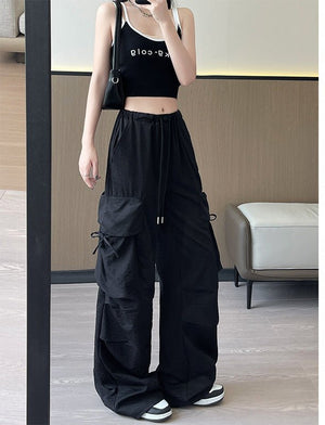 Retro overalls women's summer thin 2025 new thin casual American wide - leg pants high - waisted women's sweatpants - Negative Apparel