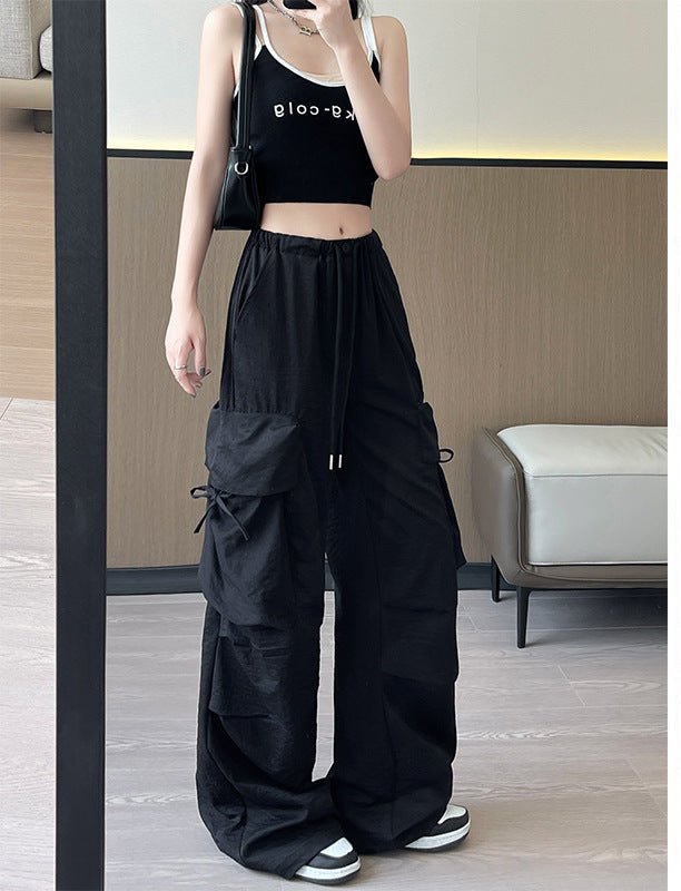 Retro overalls women's summer thin 2025 new thin casual American wide - leg pants high - waisted women's sweatpants - Negative Apparel