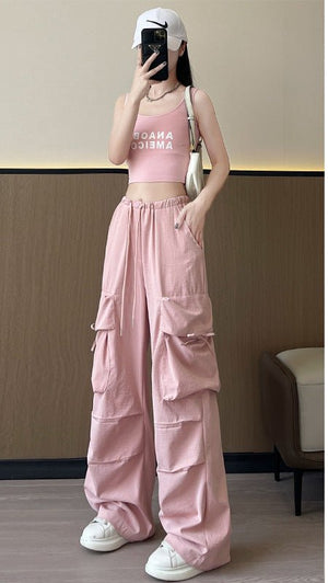 Retro overalls women's summer thin 2025 new thin casual American wide - leg pants high - waisted women's sweatpants - Negative Apparel