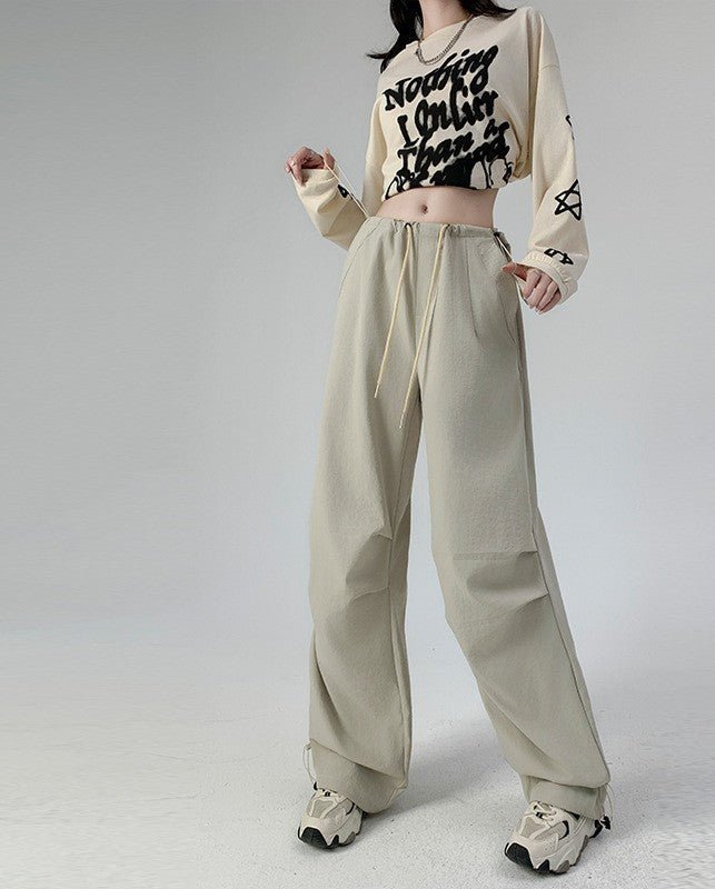 Retro style overalls women's pants women's summer thin high waist straight parachute pants casual wide leg sports pants - Negative Apparel