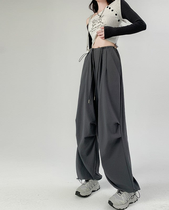 Retro style overalls women's pants women's summer thin high waist straight parachute pants casual wide leg sports pants - Negative Apparel