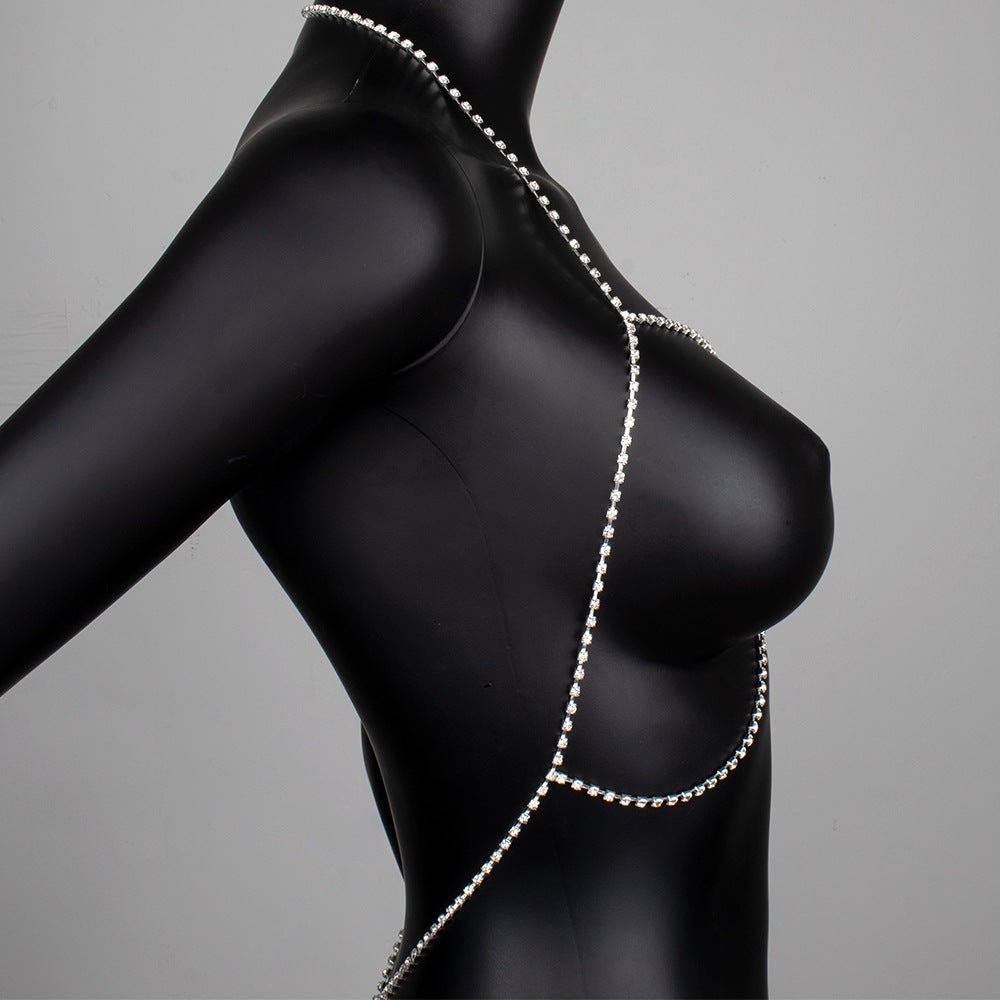 Rhinestone chain chest chain super flash sxy rhinestone halter neck body chain - Negative Apparel