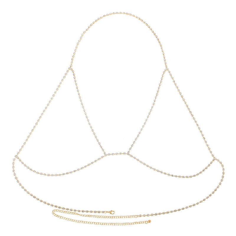 Rhinestone chain chest chain super flash sxy rhinestone halter neck body chain - Negative Apparel