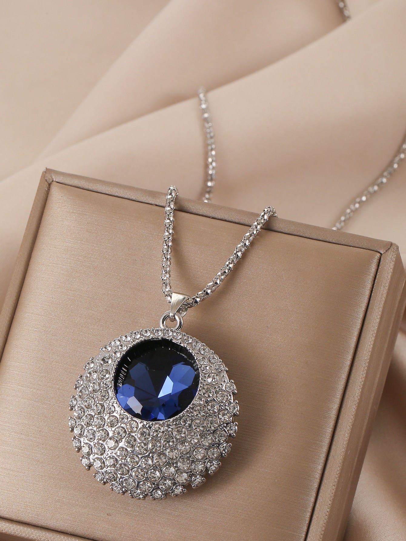 Rhinestone Decor Round Pendant Long Necklace For Women's Fashion Accessory - Negative Apparel