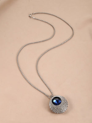 Rhinestone Decor Round Pendant Long Necklace For Women's Fashion Accessory - Negative Apparel