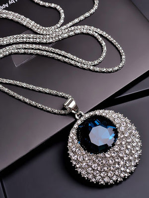 Rhinestone Decor Round Pendant Long Necklace For Women's Fashion Accessory - Negative Apparel