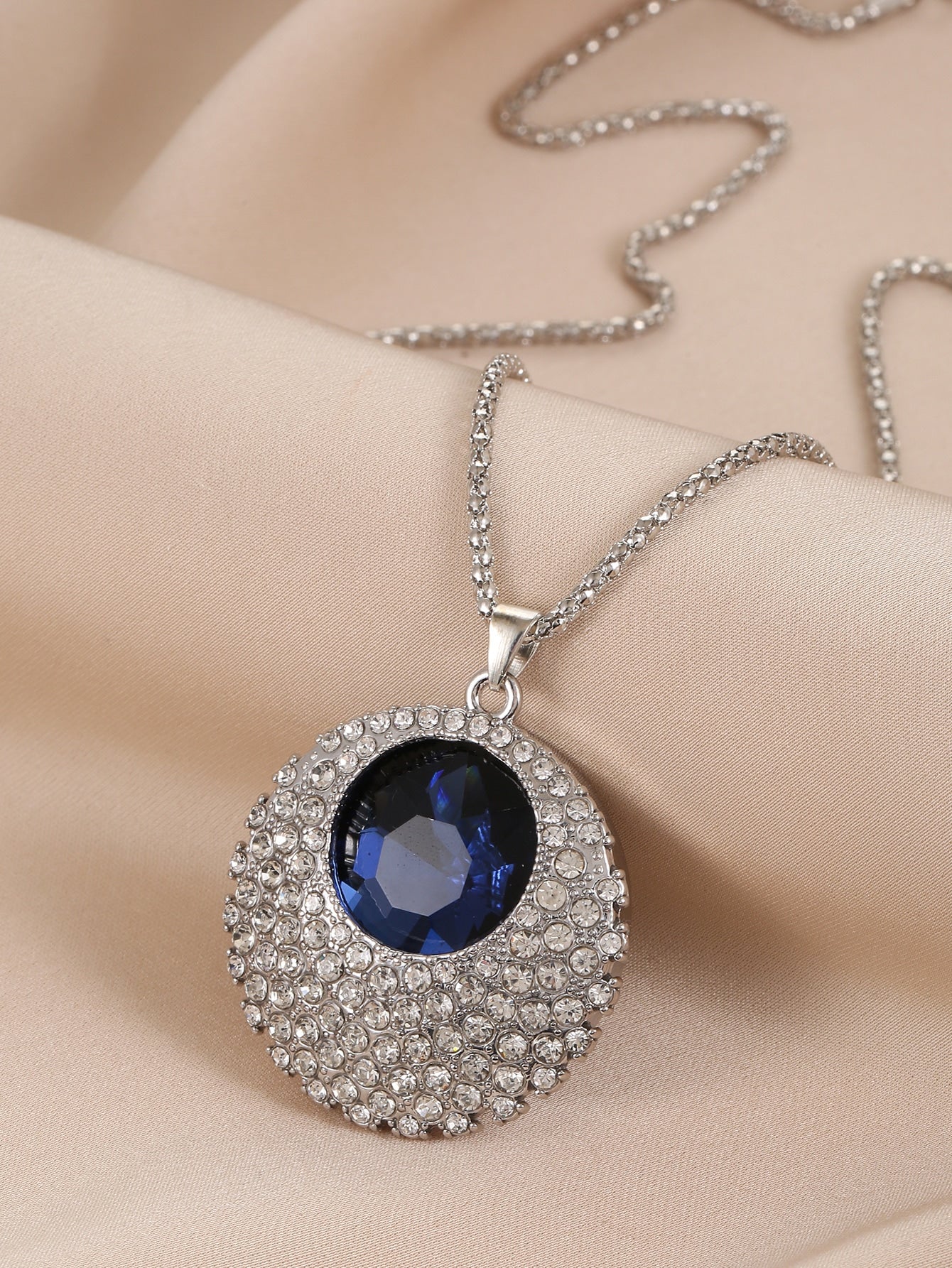 Rhinestone Decor Round Pendant Long Necklace For Women's Fashion Accessory - Negative Apparel