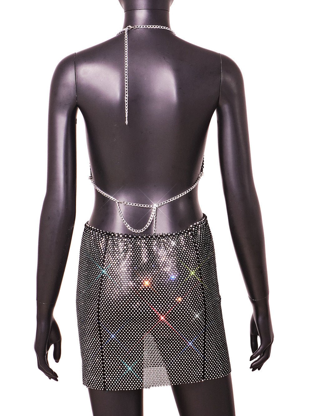 Rhinestone fishing net nightclub sexy backless short bikini top (skirt not included) - Negative Apparel