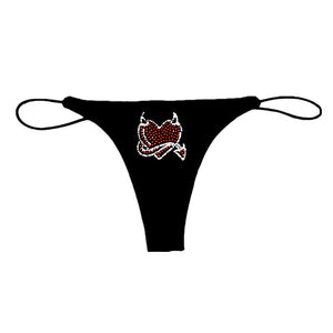 Rhinsestone double - layer thin strap thong low waist Tback cute cat panty - Negative Apparel