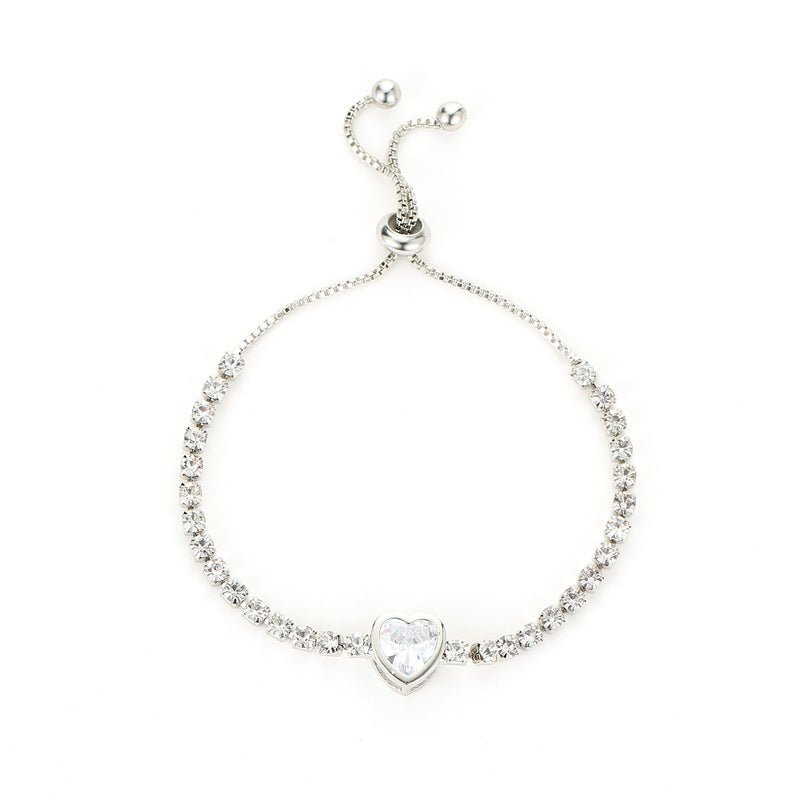 Rose gold heart zircon bracelet versatile high - end female alloy diamond ladies bracelet bracelet jewelry - Negative Apparel