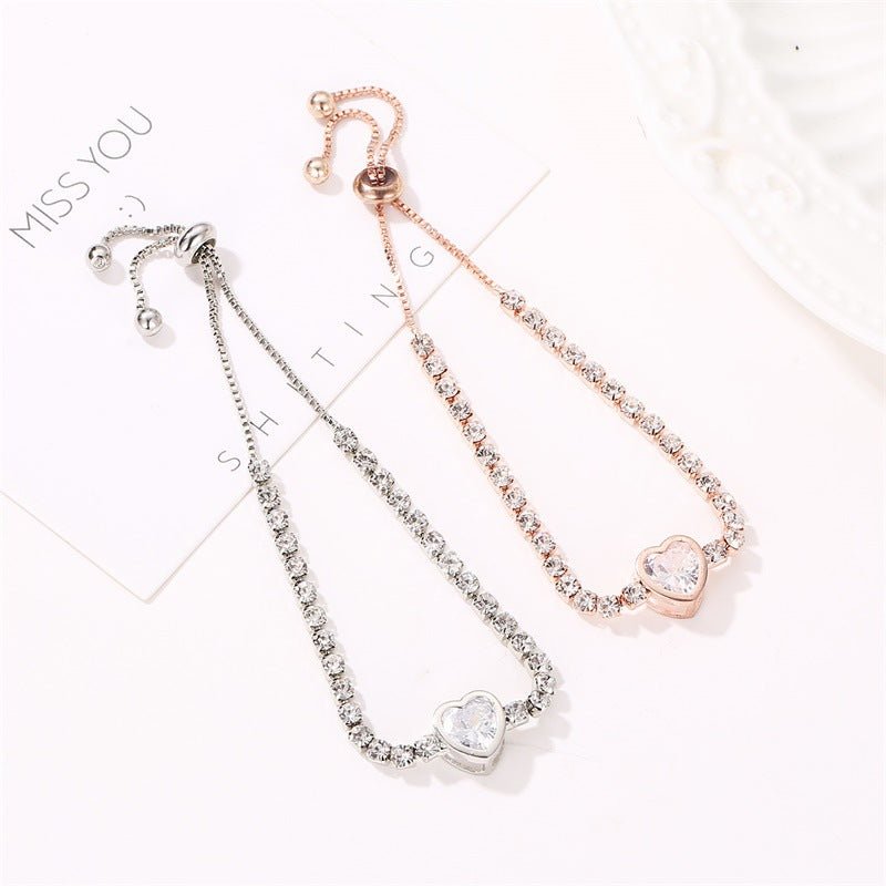 Rose gold heart zircon bracelet versatile high - end female alloy diamond ladies bracelet bracelet jewelry - Negative Apparel