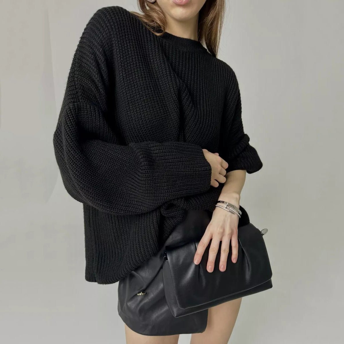 Round neck lantern sleeve knit sweater 2024 new arrivals - Negative Apparel