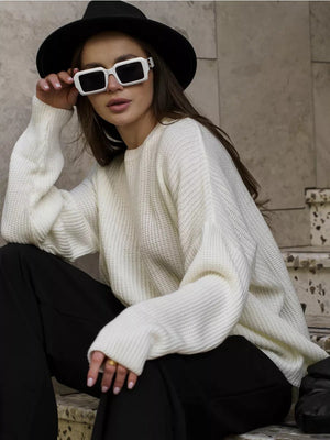 Round neck lantern sleeve knit sweater 2024 new arrivals - Negative Apparel