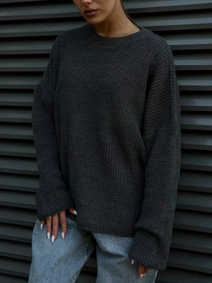 Round neck lantern sleeve knit sweater 2024 new arrivals - Negative Apparel