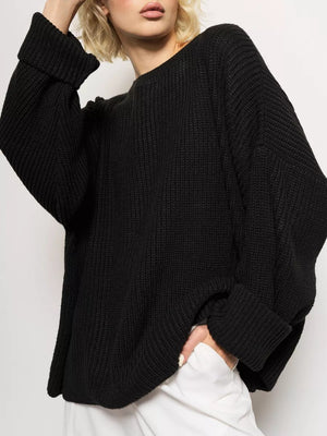 Round neck lantern sleeve knit sweater 2024 new arrivals - Negative Apparel