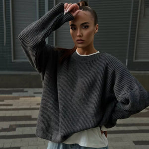 Round neck lantern sleeve knit sweater 2024 new arrivals - Negative Apparel